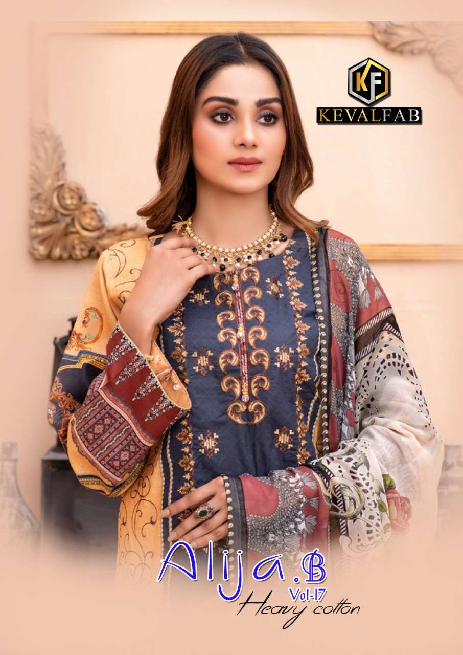 ALIJA. B VOL-17 BY KEVAL FAB 17001 TO 17006 SERIES COTTON PRINT PAKISTANI DRESSES