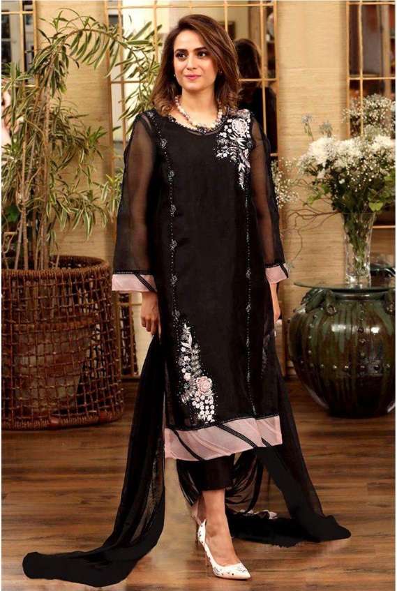 BLACK BEAUTY BY MEHBOOB TEX FAUX GEORGETTE EMBROIDERED STITCHED DRESS