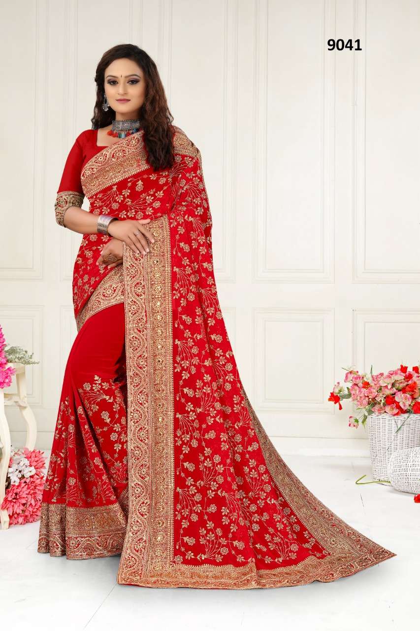 BRIDAL 8555 BY ASLIWHOLESALE GEORGETTE HEAVY EMBROIDERY BRIDAL SAREES