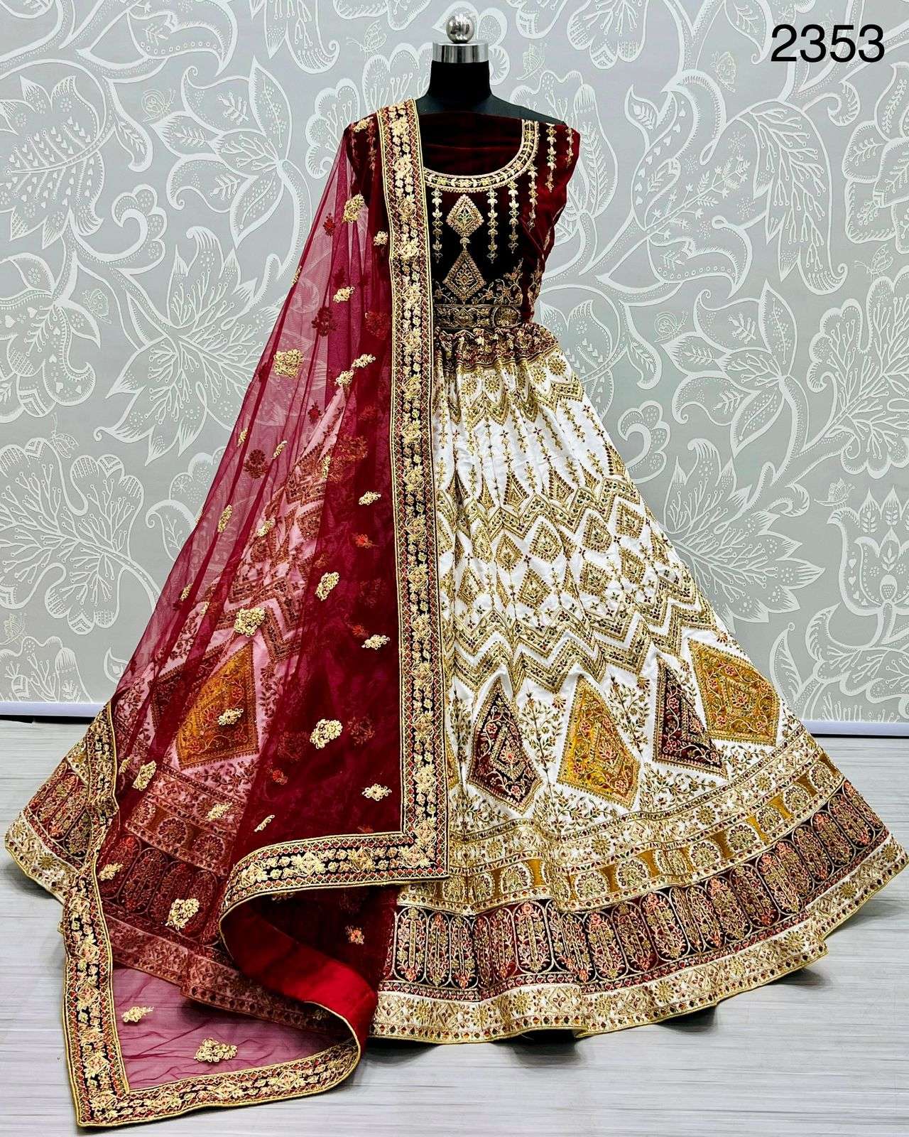 CODE-2353 BY ASLIWHOLESALE DESIGNER SILK VELVET WORK BRIDAL LEHENGA