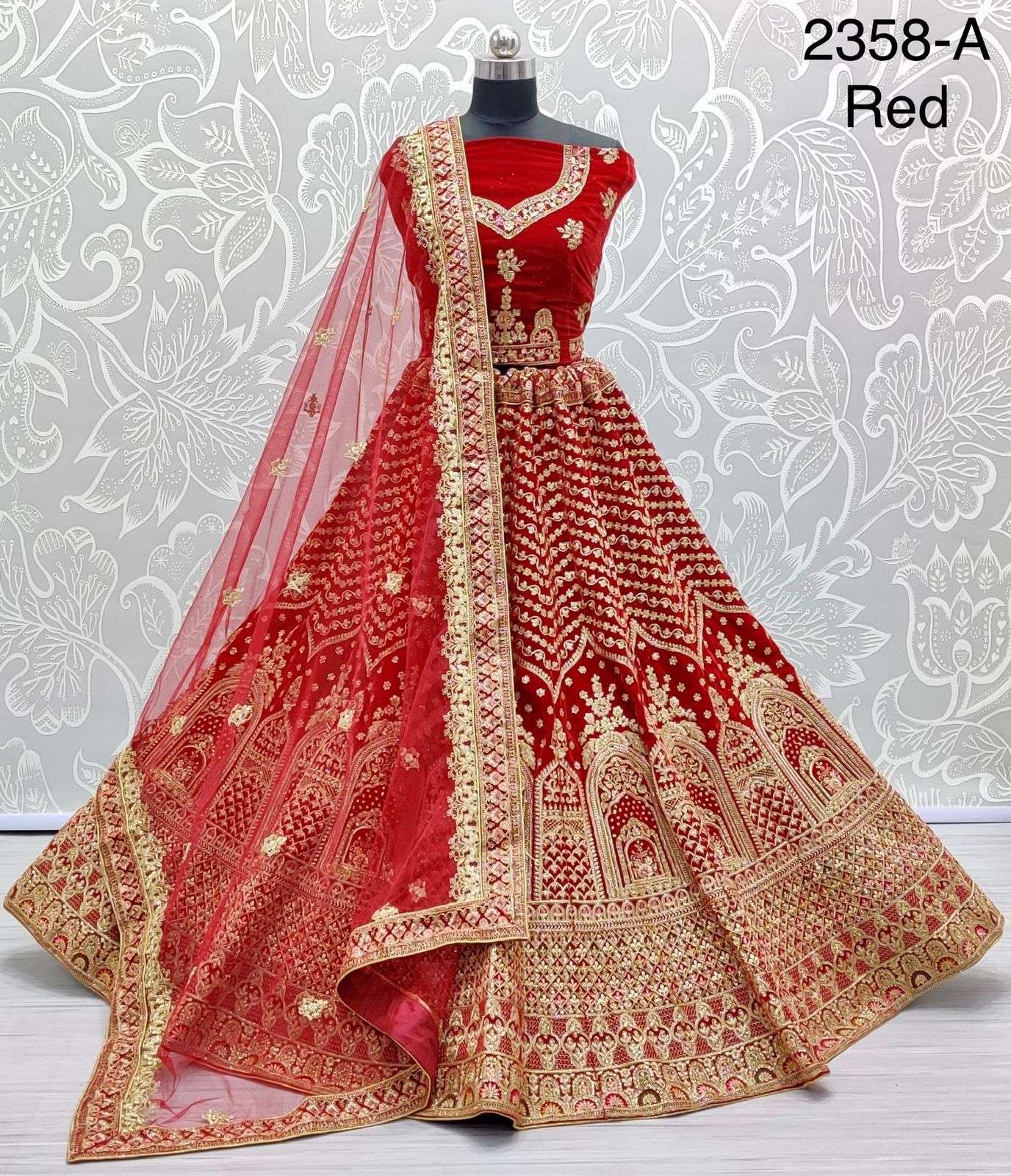 CODE-2358 COLOURS BY ASLIWHOLESALE VELVET HEAVY WORK BRIDAL LEHENGAS