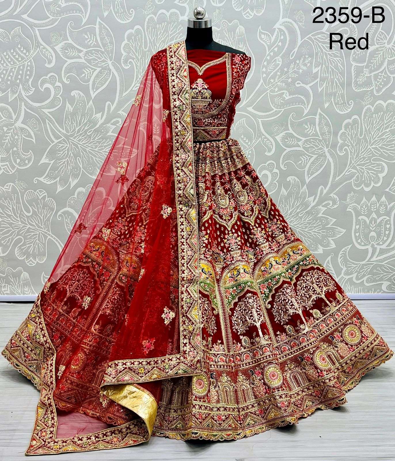 CODE-2359 COLOURS BY ASLIWHOLESALE VELVET HEAVY WORK BRIDAL LEHENGAS