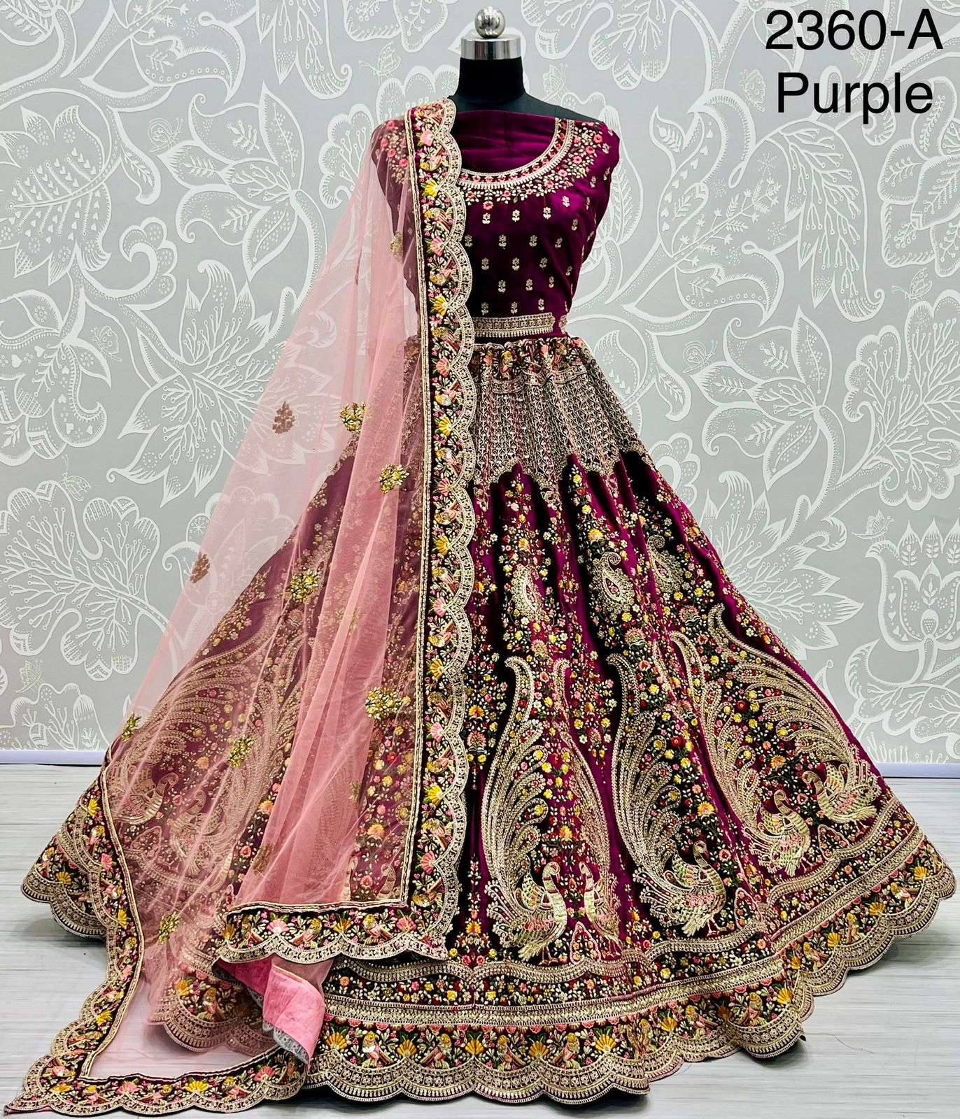 CODE-2360 COLOURS BY ASLIWHOLESALE VELVET HEAVY EMBROIDERY BRIDAL LEHENGAS