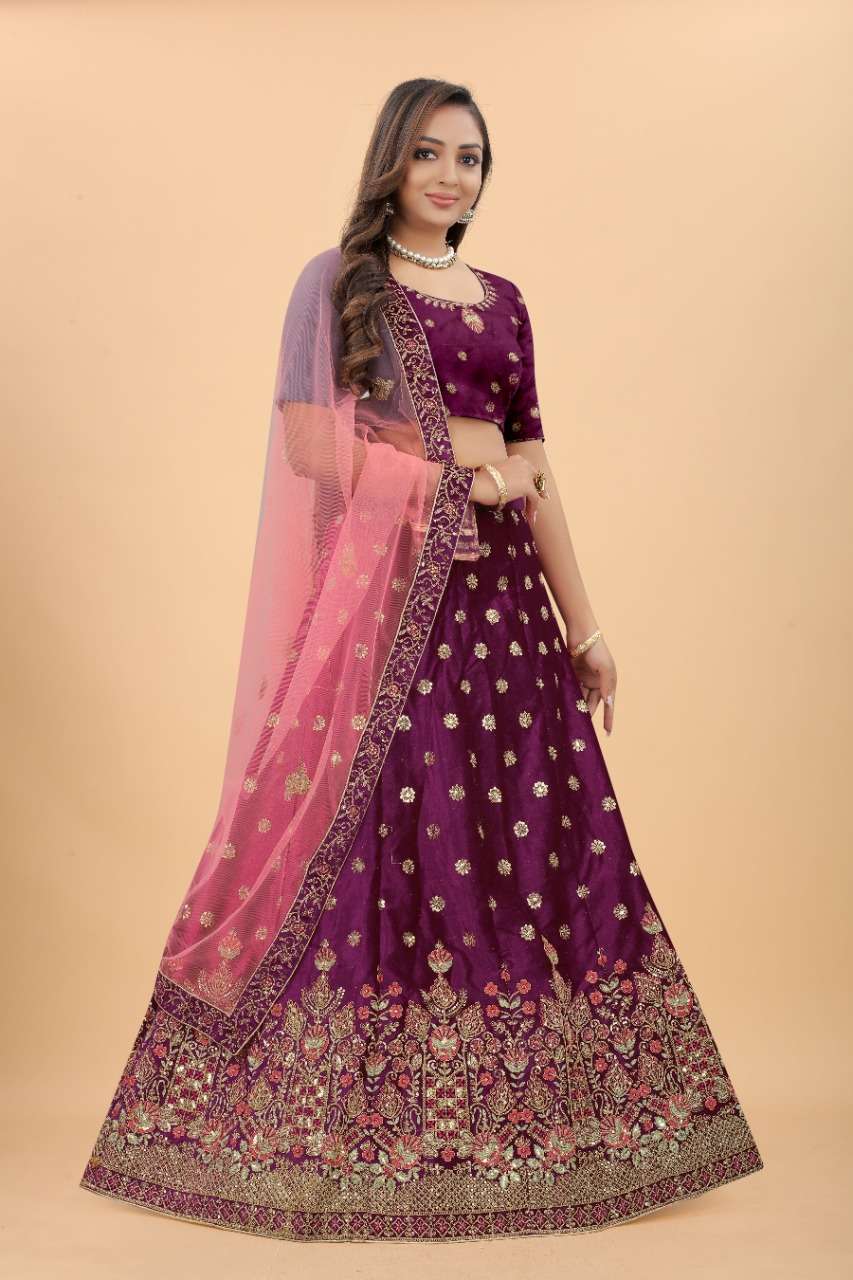 CODE-4904 BY ASLIWHOLESALE HEAVY VELVET EMBROIDERY WORK LEHENGA