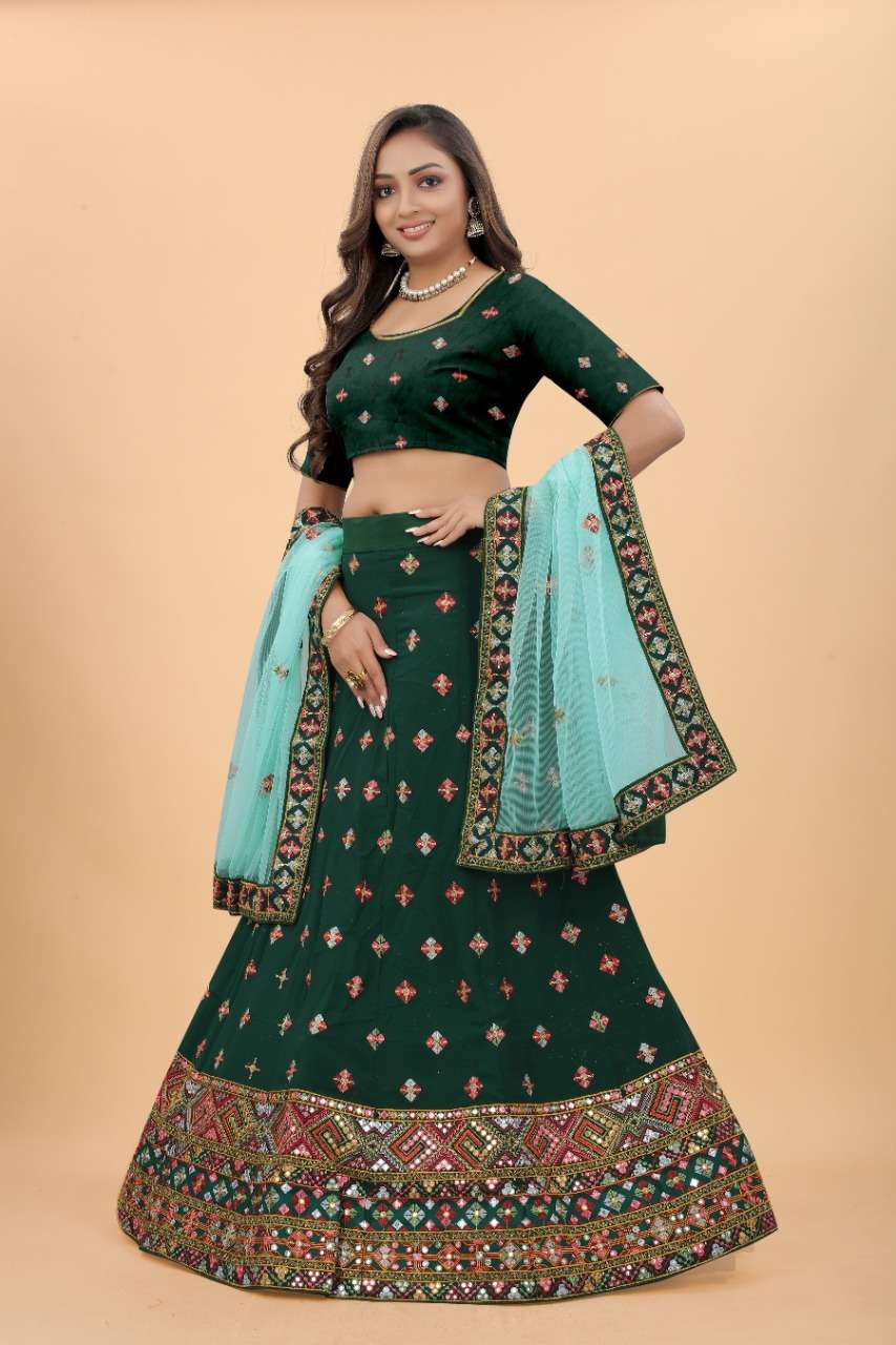 CODE-4905 BY ASLIWHOLESALE HEAVY GORGETTE EMBROIDERY WORK LEHENGA