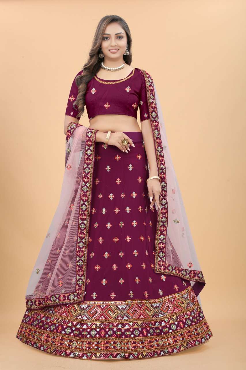 CODE-4906 BY ASLIWHOLESALE HEAVY GORGETTE EMBROIDERY WORK LEHENGA