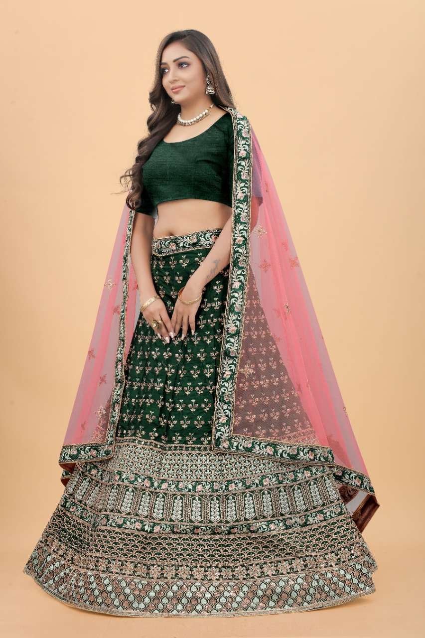 CODE-4909 BY ASLIWHOLESALE HEAVY RAW SILK EMBROIDERY WORK LEHENGA