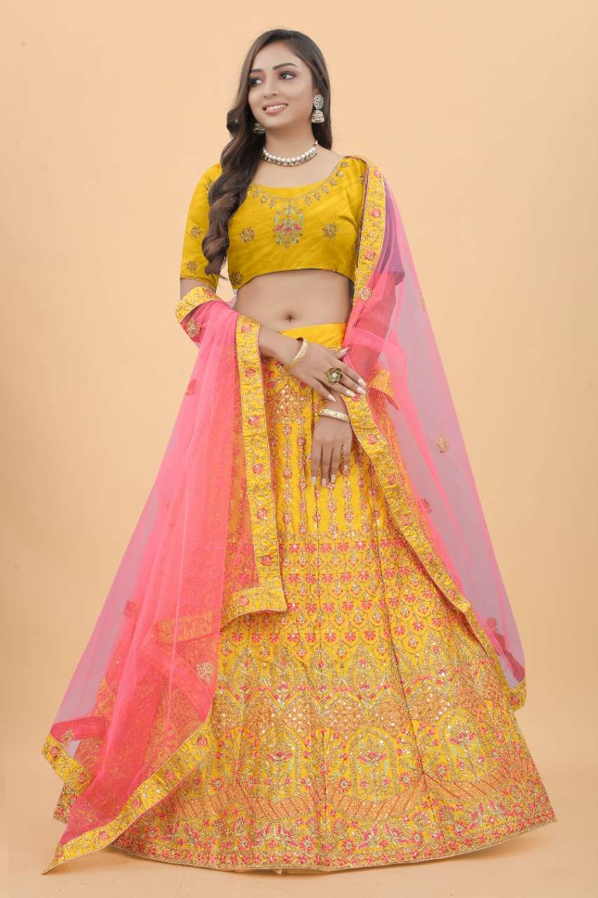 CODE-4912 BY ASLIWHOLESALE HEAVY SATIN SILK EMBROIDERY LEHENGA