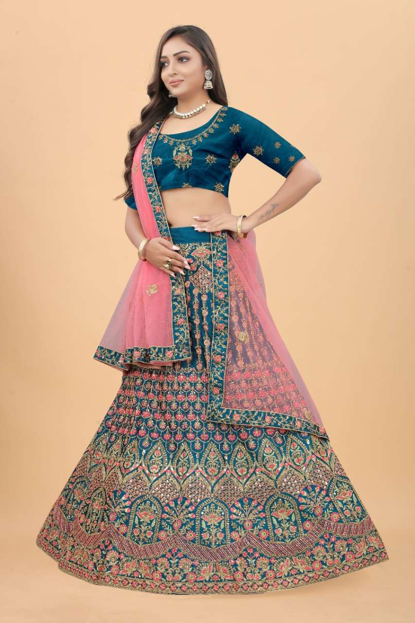 CODE 4913 BY ASLIWHOLESALE DESIGNER SATIN SILK EMBROIDERY LEHENGA