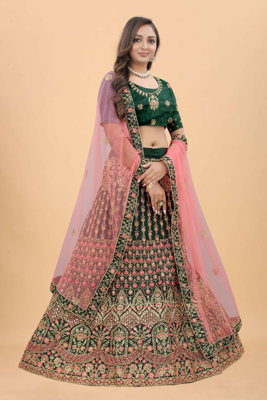 CODE-4914 BY ASLIWHOLESALE HEAVY SATIN SILK EMBROIDERY WORK LEHENGA