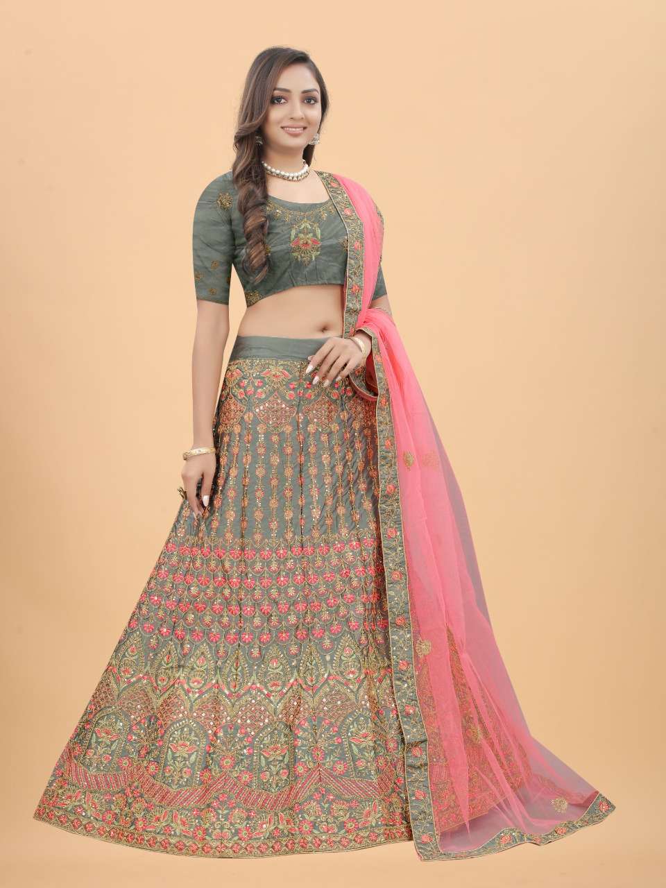 CODE-4915 BY ASLIWHOLESALE HEAVY SATIN SILK EMBROIDERY WORK LEHENGA