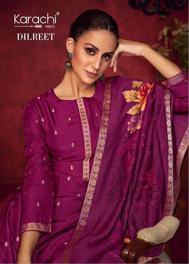 DILREET BY KARACHI PRINTS 21001 TO 21006 SERIES JACQUARD EMBROIDERY DRESSES