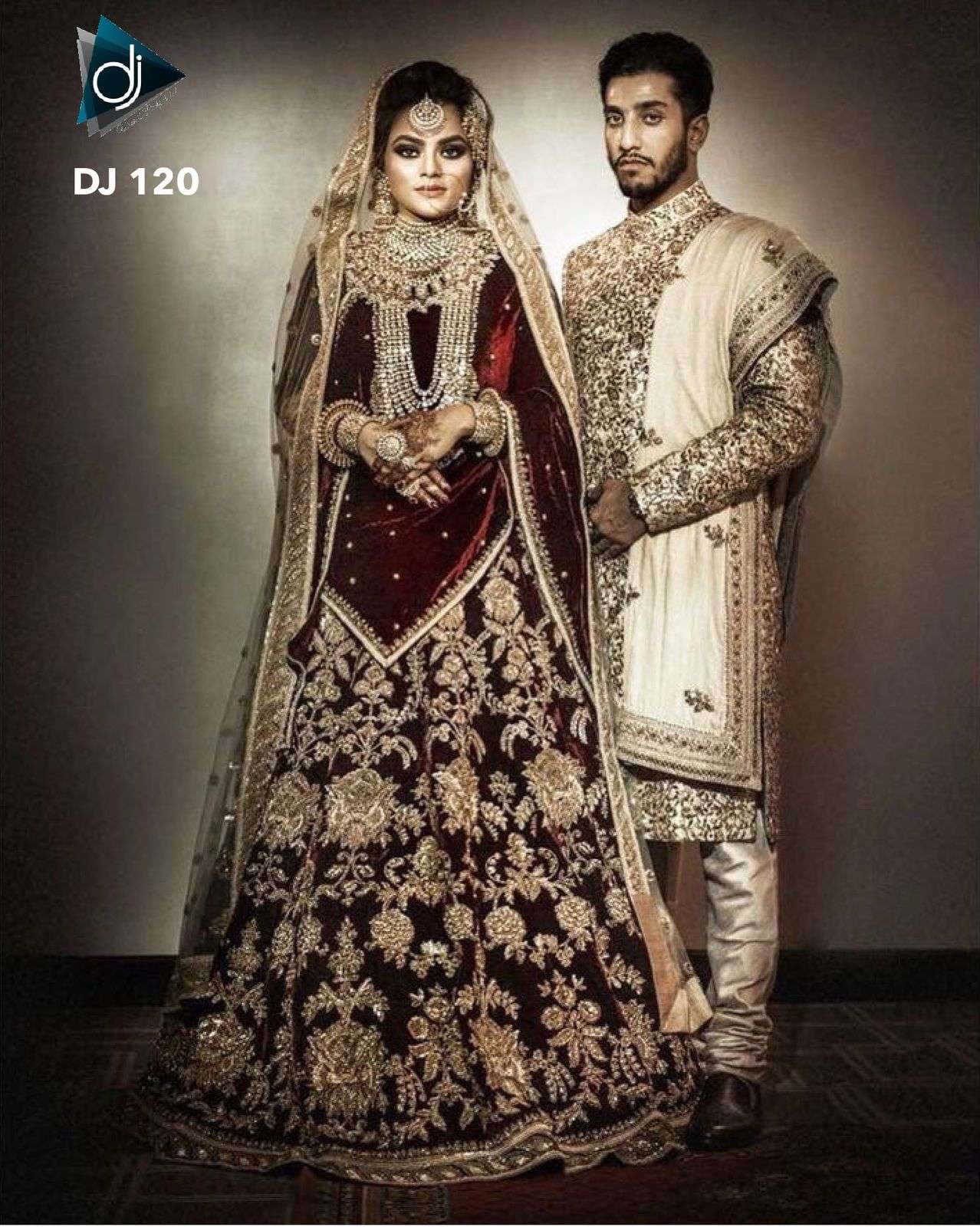 DJ-120 BY ASLIWHOLESALE VELVET SILK HEAVY WORK BRIDAL LEHENGA