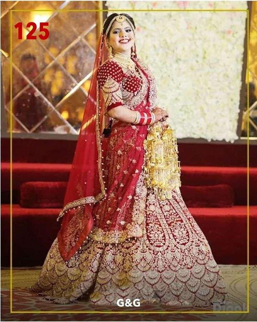 DJ-125 COLOURS  BY ASLIWHOLESALE VELVET SILK HEAVY WORK BRIDAL LEHENGAS