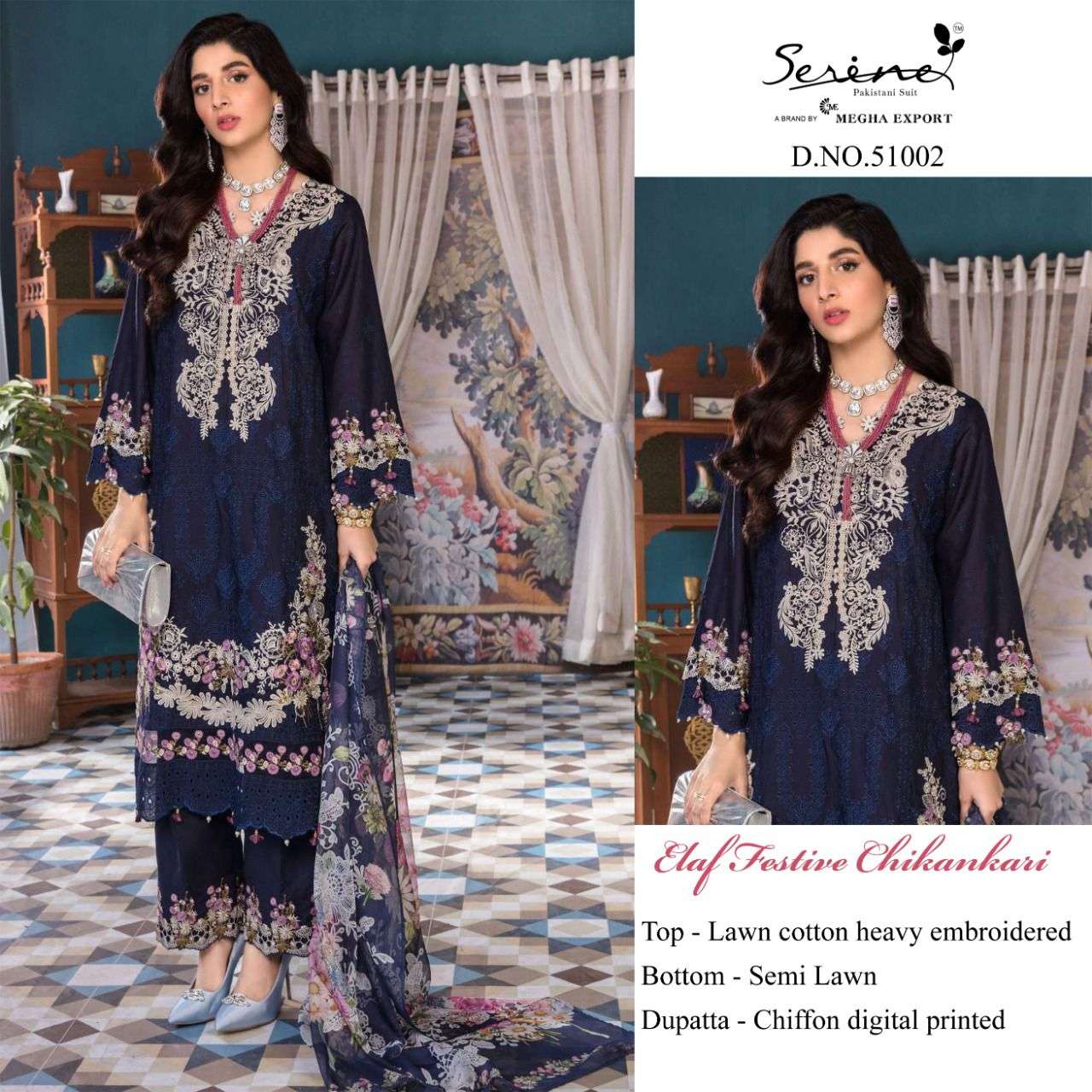 ELAF FESTIVE CHIKANKARI BY SERENE 5101 TO 5105 SERIES LAWN COTTON DRESSES