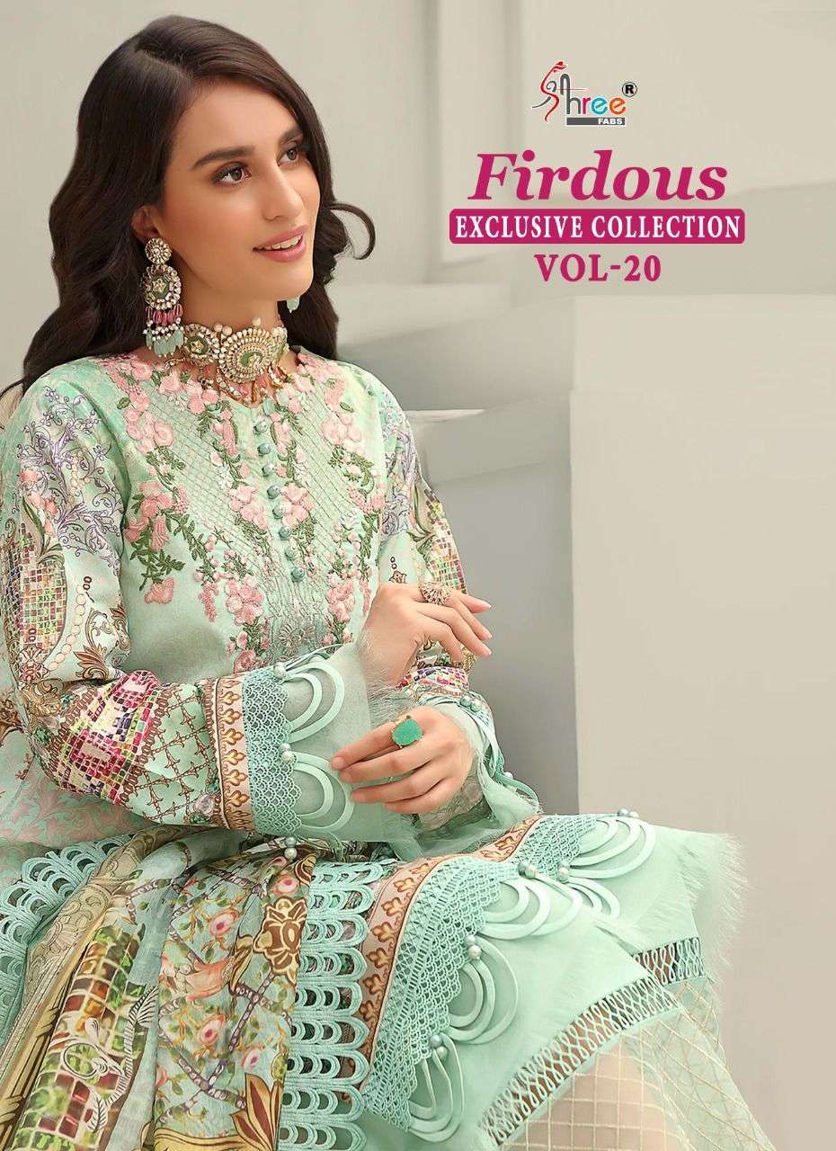 FIRDOUS EXLUSIVE COLLECTION VOL-20 BY SHREE FABS 2329 TO 2336 SERIES COTTON EMBROIDERY DRESSES