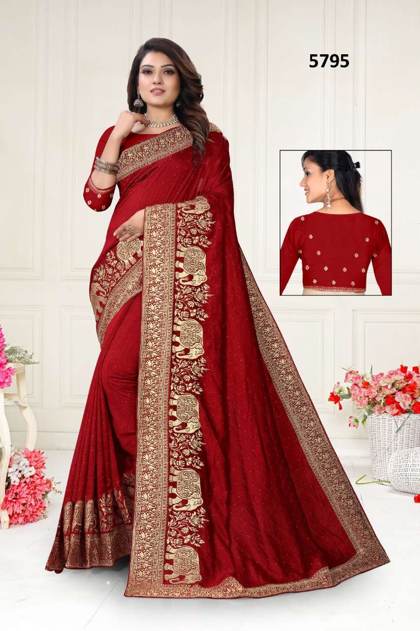 GAJRAAJ 5795 BY ASLIWHOLESALE VICHITRA SILK EMBROIDERY DIAMOND SAREES