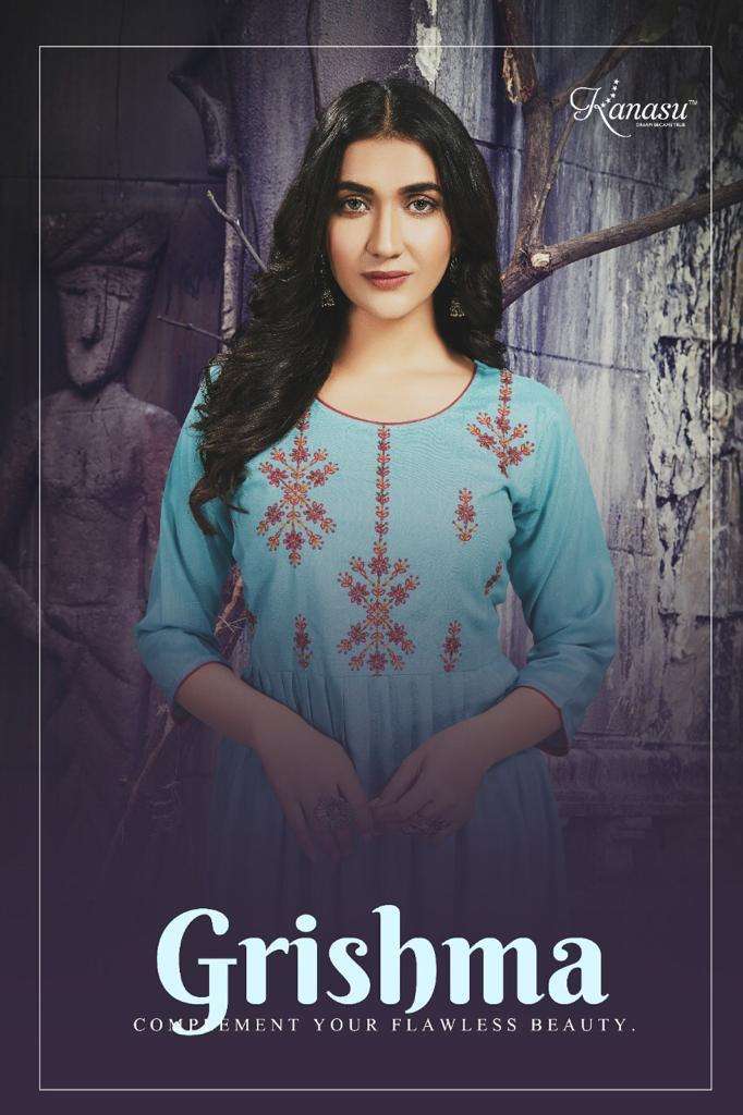 GRISHMA BY KANASU 1001 TO 1008 SERIES RAYON EMBROIDERY KURTIS