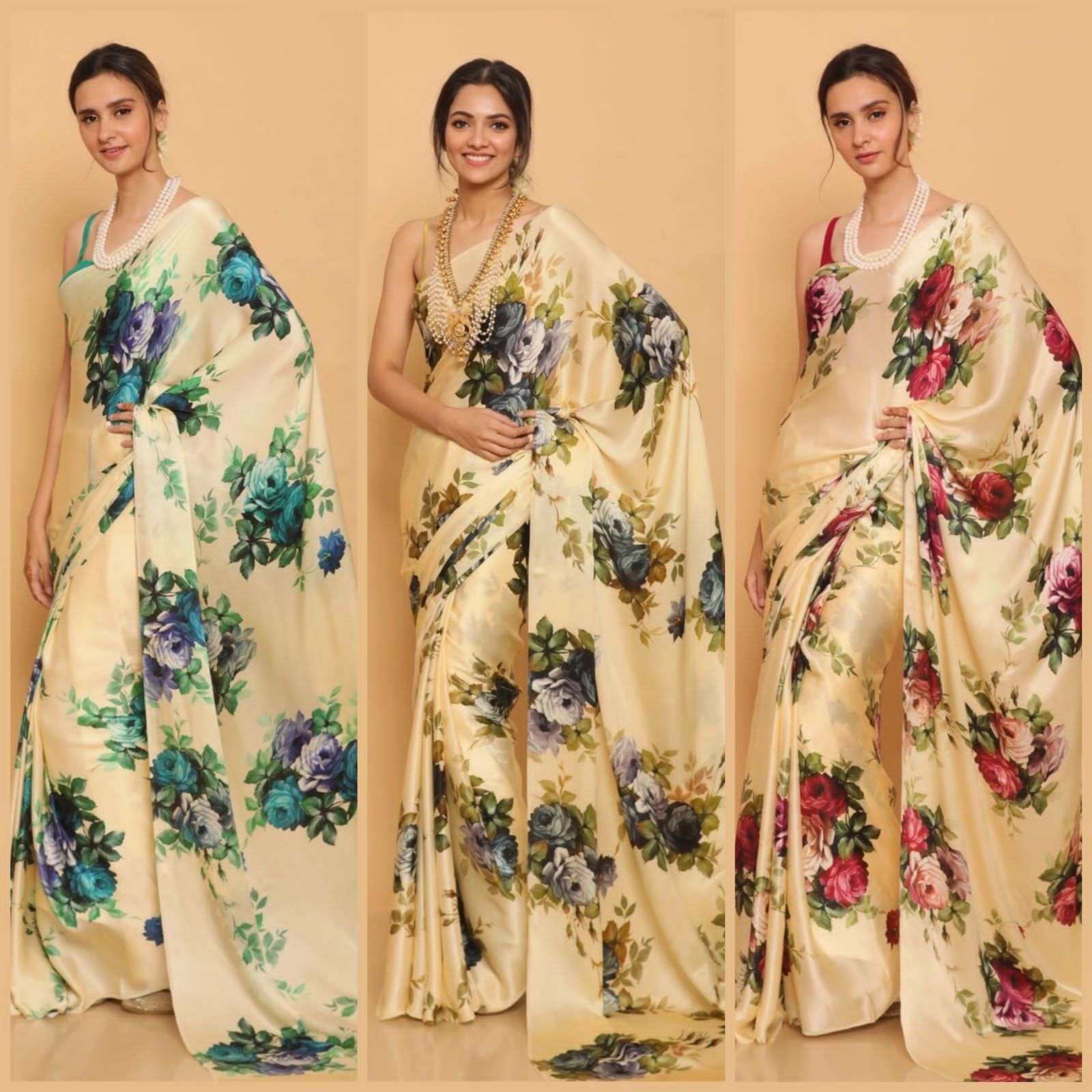 GRTN-2003 COLOURS BY ASLIWHOLESALE JAPAN SATIN PRINT SAREES