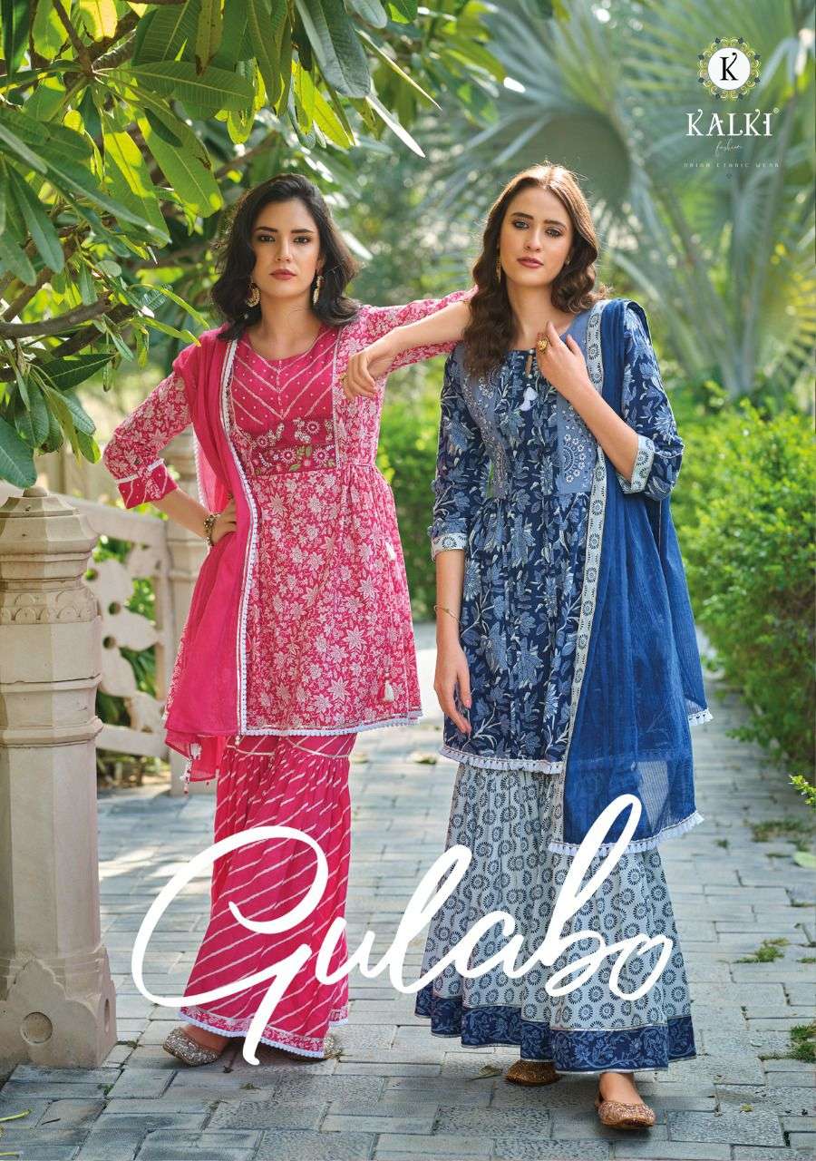 GULABO BY KALKI FASHION 95001 TO 95006 SERIES COTTON PRINT STITCHED SHARARA DRESSES