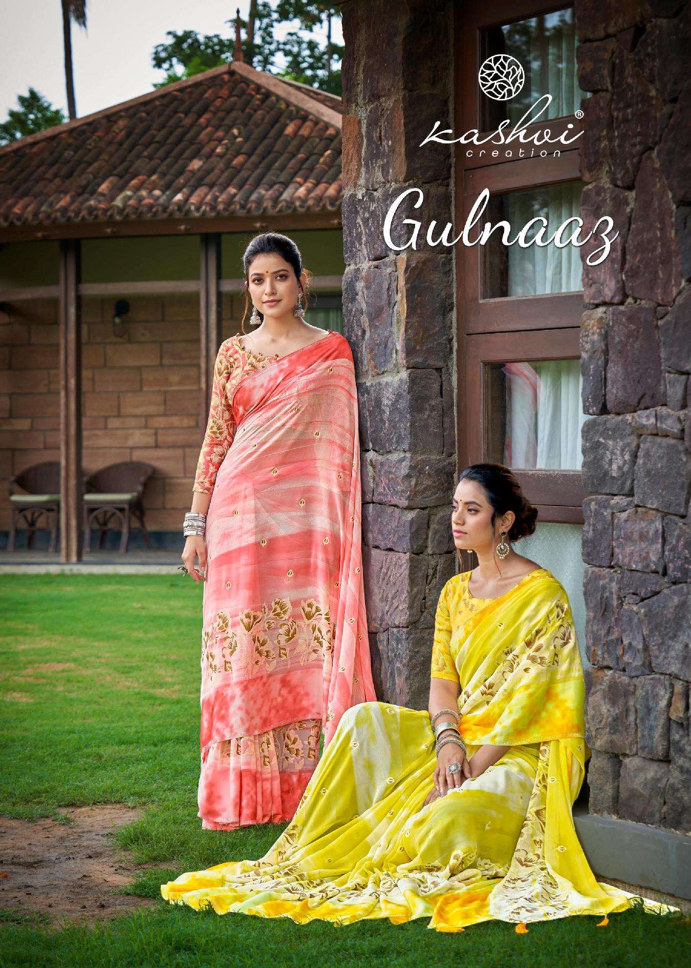 GULNAAZ BY KASHVI CREATION 2001 TO 2010 GEORGETTE PRINT SWAROWSKI SAREES