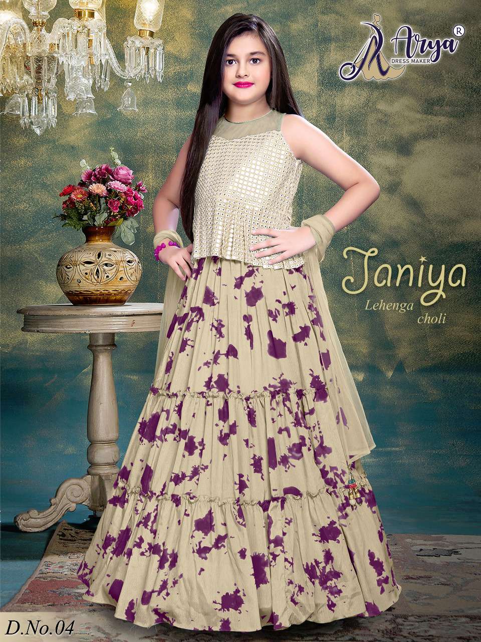 JANIYA BY ARYA DRESS MAKER DESIGNER POLIRAYON STITCHED KIDS LEHENGAS