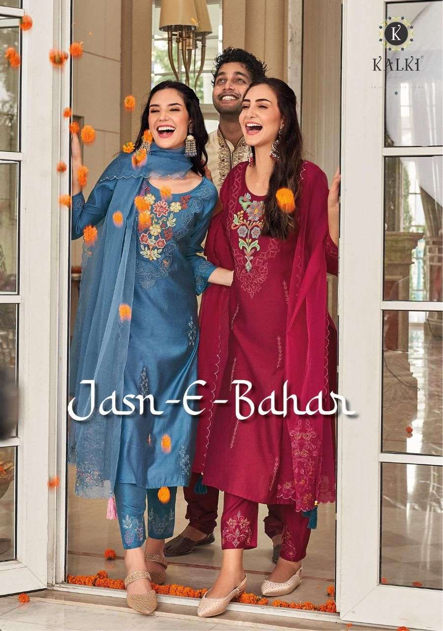 JASN E BAHAR BY KALKI FASHION 28001 TO 28007 SERIES VISCOSE EMBROIDERY STITCHED DRESSES