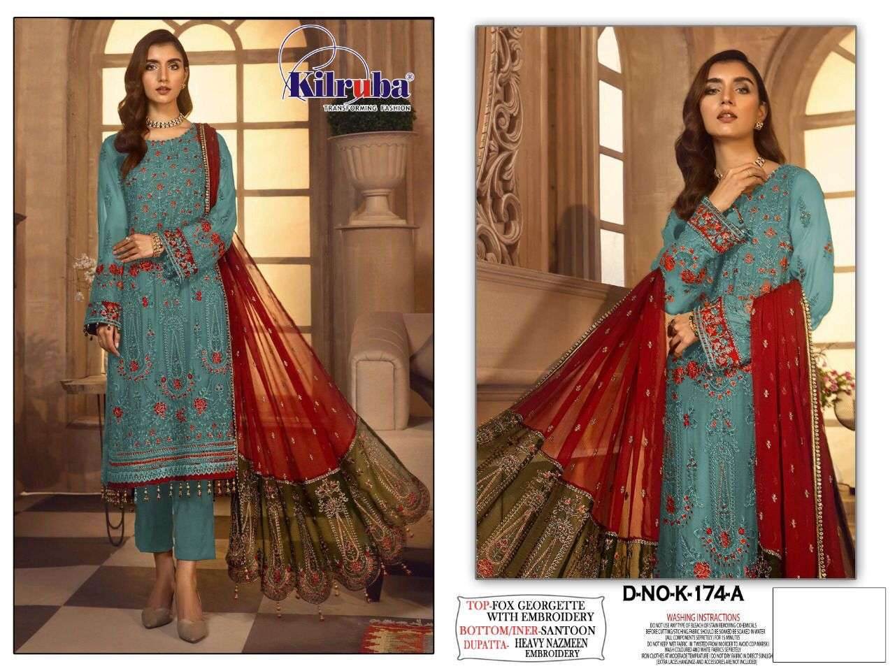 K-174 COLOURS BY KILRUBA K-174 TO K-174-E SERIES GEORGETTE EMBROIDERY DRESSES