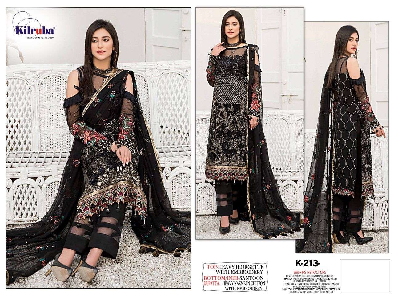 K-213 COLOURS BY KILRUBA K-213 TO K-213-A SERIES GEORGETTE EMBROIDERY DRESSES