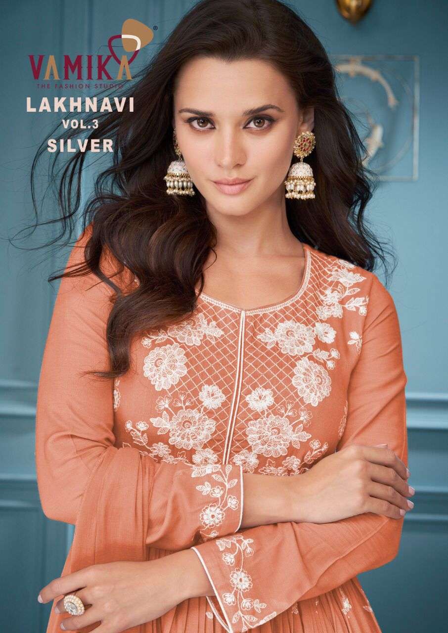 LAKHNAVI VOL-3 BY VAMIKA 1018-I TO 1018-M SERIES RAYON EMBROIDERY STITCHED DRESSES