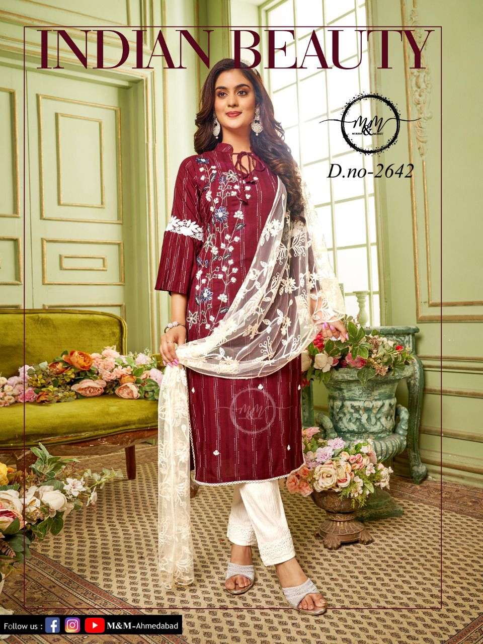 M&M 2642 BY ASLIWHOLESALE DESIGNER INDIAN HEAVY EMBROIDERED DRESS