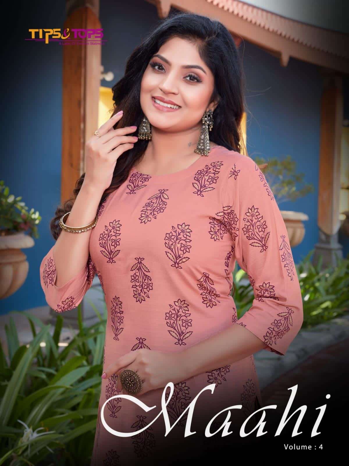 MAAHI VOL-4 BY TIPS AND TOPS 401 TO 406 SERIES RAYON PRINT KURTIS