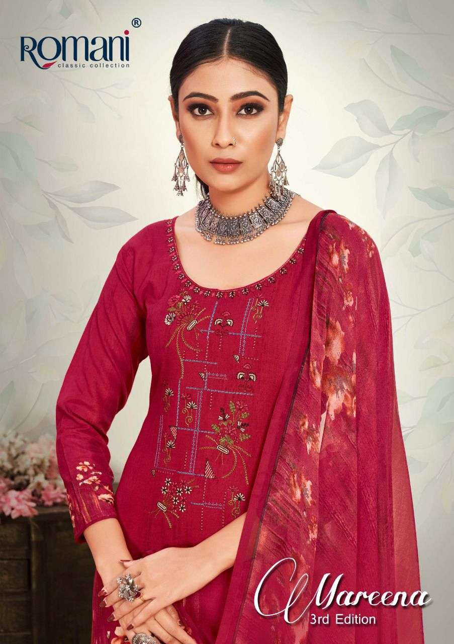 MAREENA VOL-3 BY ROMANI 1042-001 TO 1042-010 SERIES COTTON EMBROIDERY DRESSES