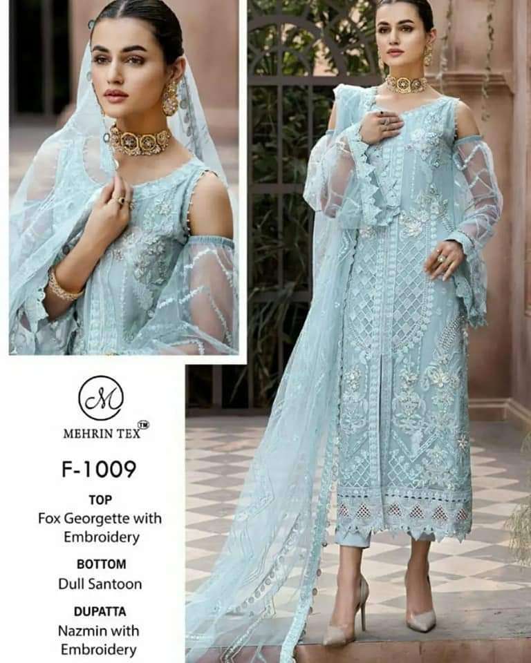 MEHRIN TEX 1009 BY ASLIWHOLESALE FAUX GEORGETTE EMBROIDERY DRESSES