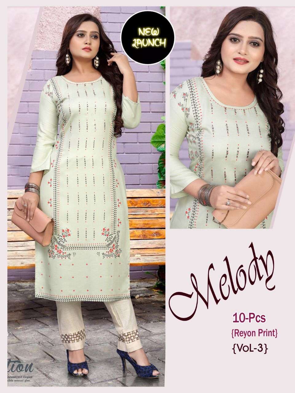 MELODY VOL-3 BY ASLIWHOLESALE 01 TO 10 SERIES RAYON WORK KURTIS