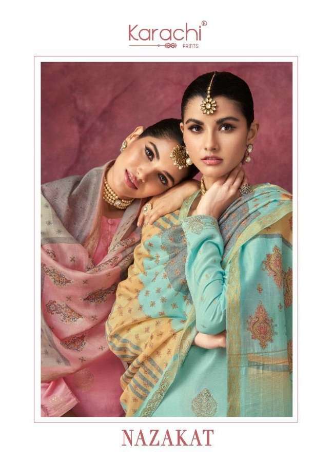 NAZAKAT BY KARACHI PRINTS 18001 TO 18006 SERIES MUSLIN JACQUARD DRESSES 