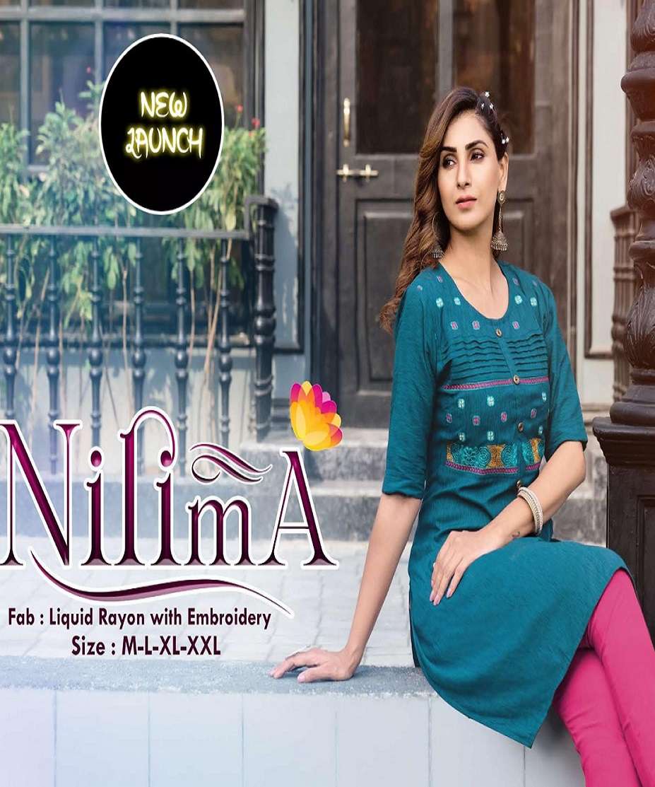 NILIMA BY ASLIWHOLESALE 101 TO 108 SEREIS RAYON EMBROIDERY KURTIS