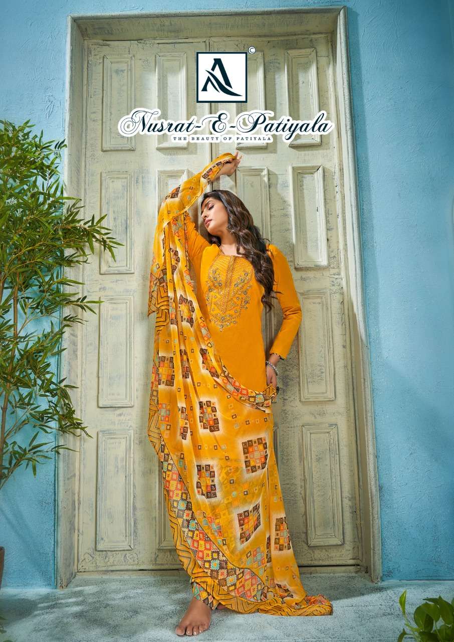 NUSRAT E PATIYALA BY ALOK SUIT 1034-001 TO 1034-010 SERIES JAAM COTTON EMBROIDERY DRESSES