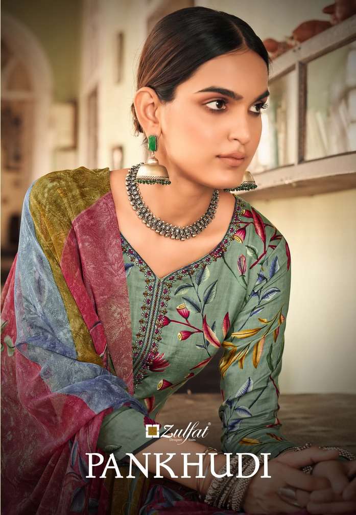 PANKHUDI BY ZULFAT 393-001 TO 393-010 SERIES COTTON PRINT EMBROIDERY DRESSES