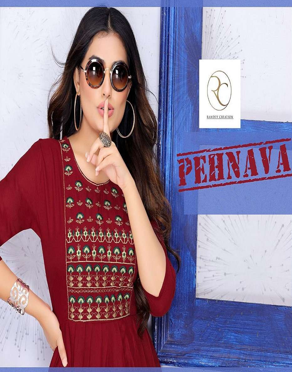 PEHNAVA BY ASLIWHOLESALE 01 TO 08 SERIES RAYON PRINTEMBROIDERY KURTIS