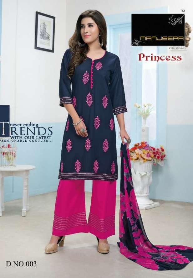 PRINCESS BY MANJEERA 01 TO 08 SERIES RAYON PRINT WORK STITCHED DRESSES