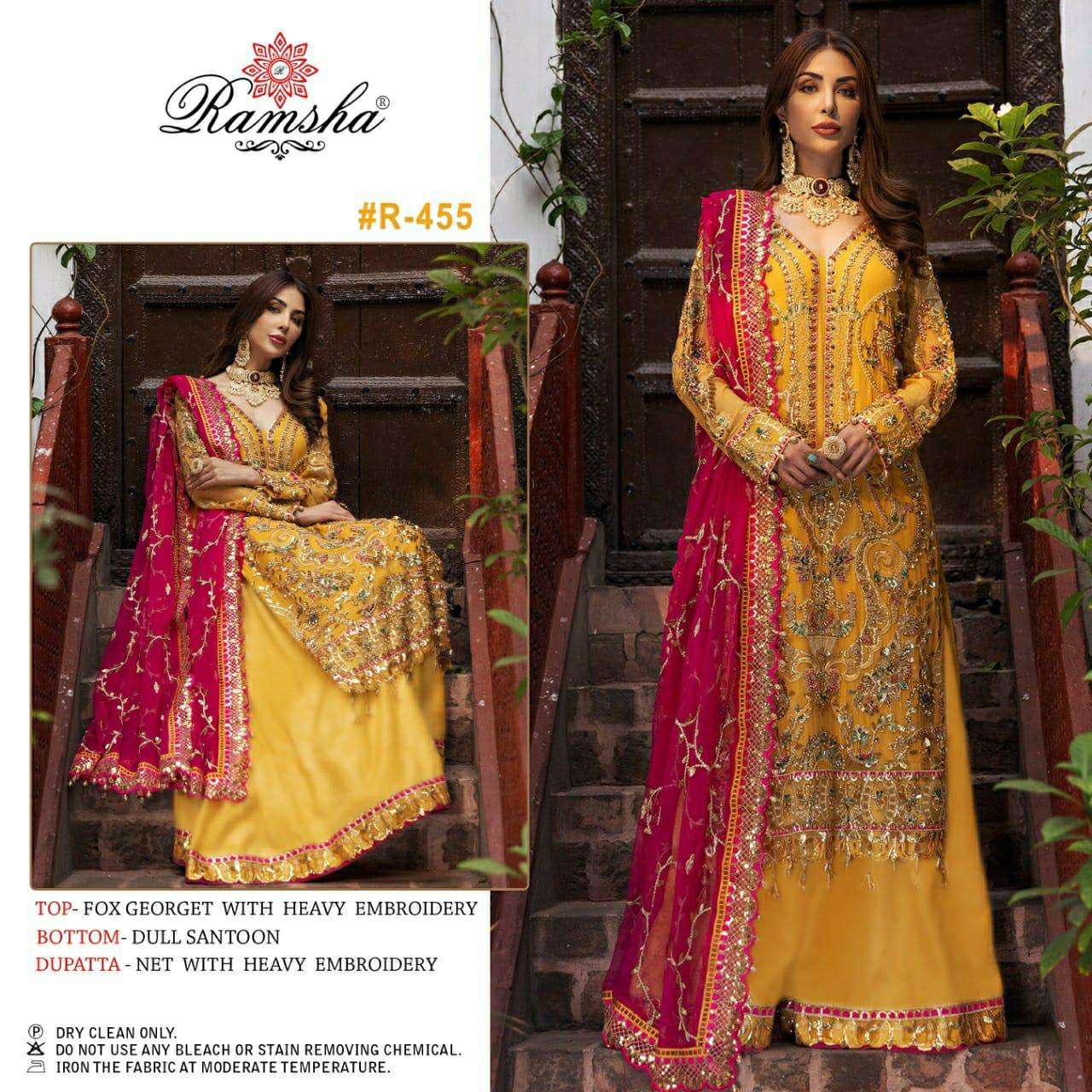 R-455 HIT DESIGN BY RAMSHA FAUX GEORGETTE EMBROIDERY PAKISTANI DRESS