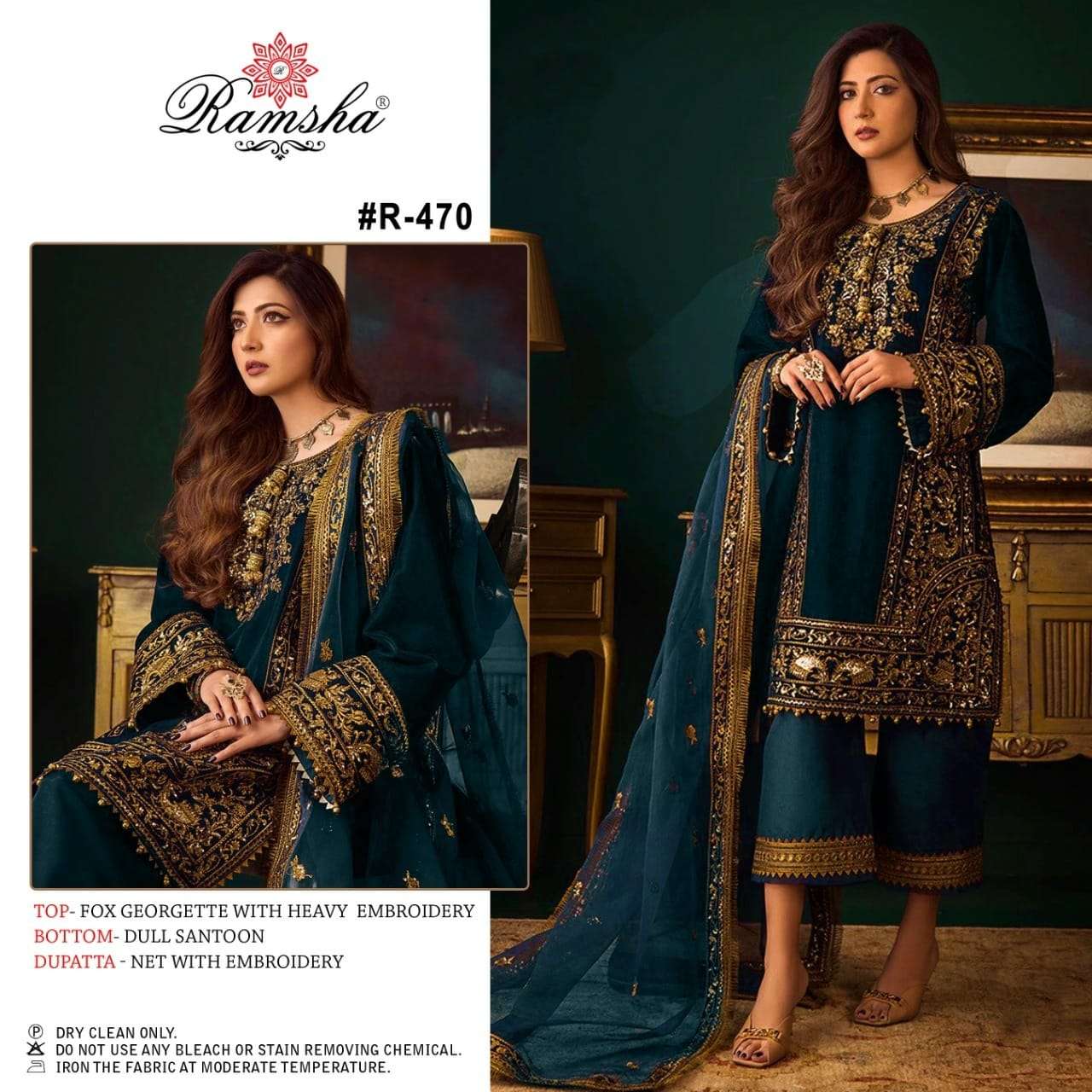 R-470 BY RAMSHA FAUX GEORGETTE EMBROIDERY PAKISTANI DRESS