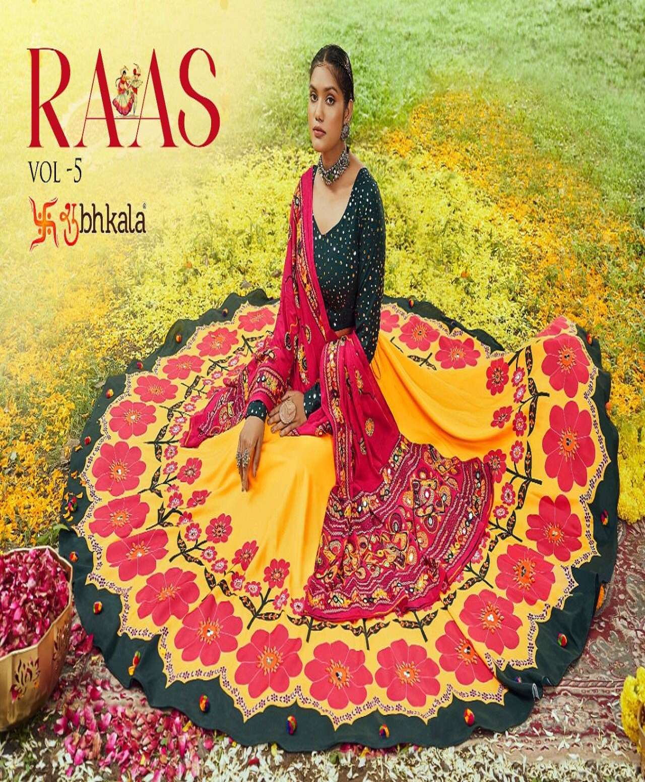 RAAS VOL-5 BY SHUBHKALA 2121 TO 2129 SERIES MUSLIN SILK NAVRATRI LEHENGAS