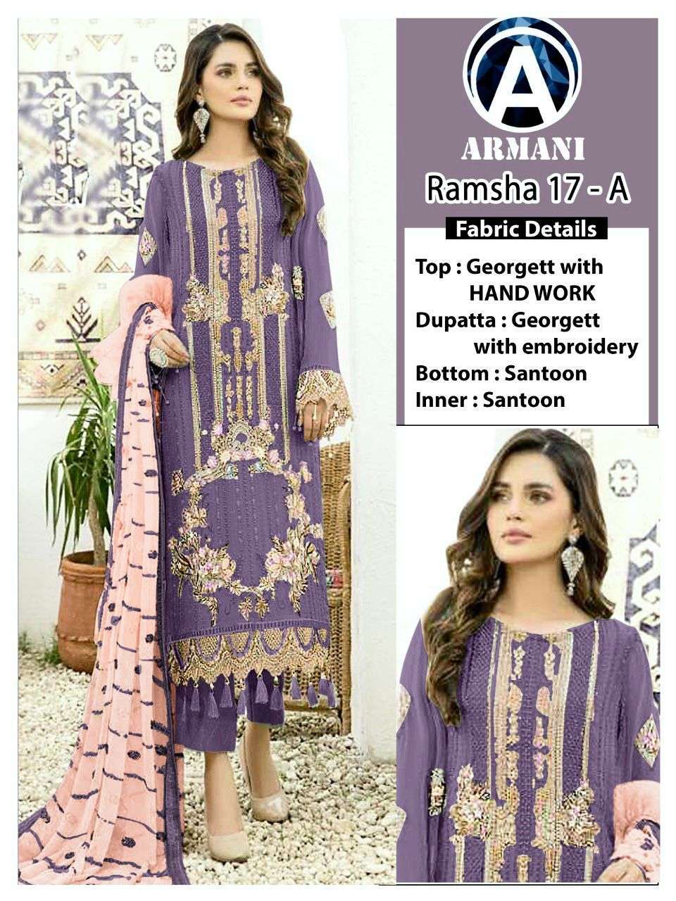 RAMSHA 17 COLOURS BY ARMANI FAUX GEORGETTE EMBROIDERY DRESSES