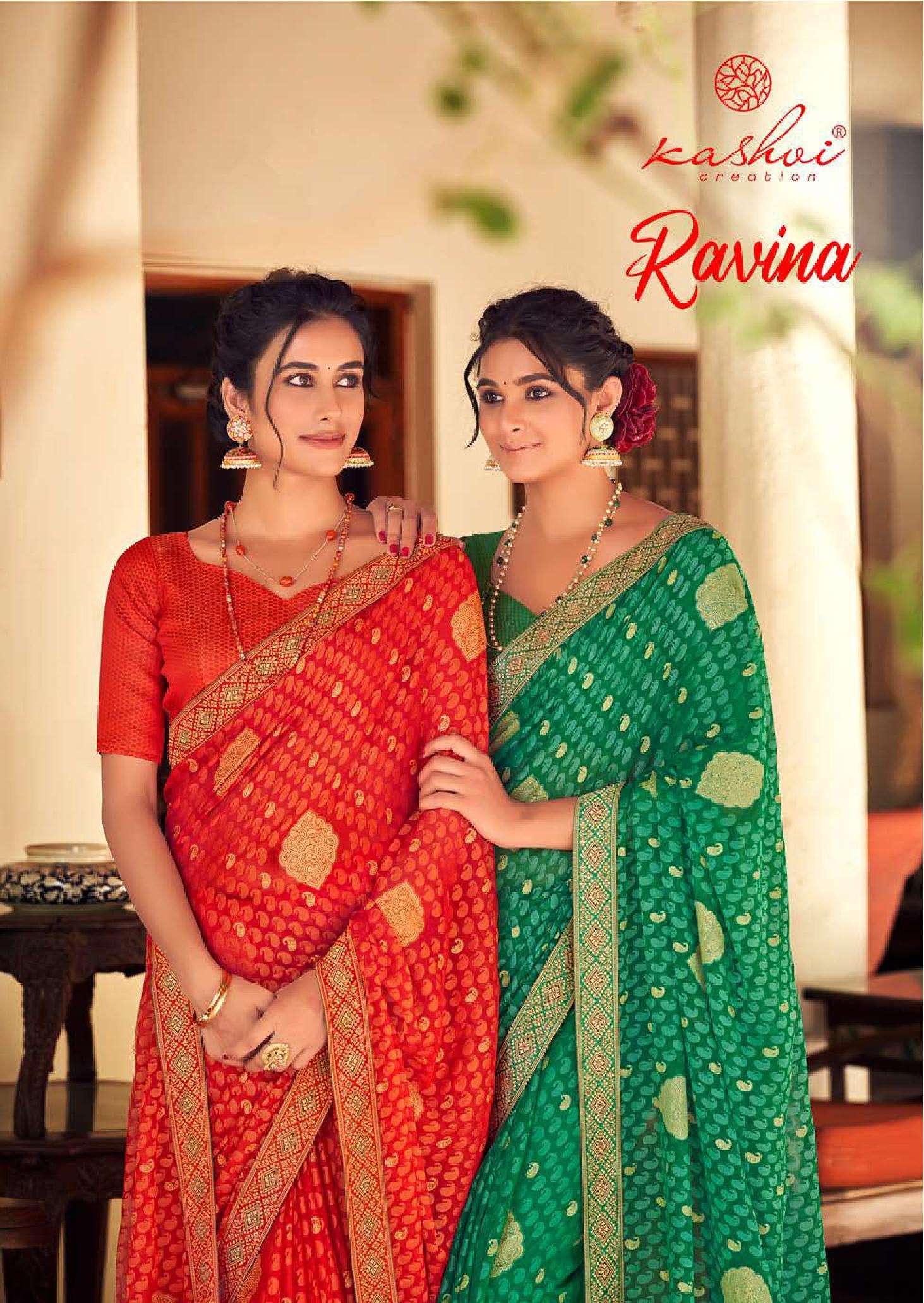 RAVINA BY KASHVI CREATION 1851 TO 1860 SERIES CHIFFON BRASSO SAREES