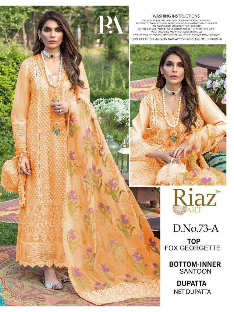 RIAZ 73 COLOURS BY RIAZ ARTS 73-A TO 73-C SERIES FAUX GEORGETTE PAKISTANI DRESSES