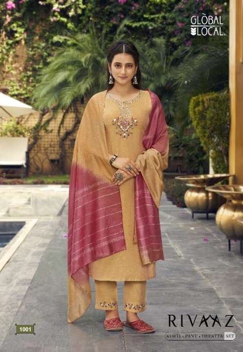 RIVAAZ BY GLOBAL LOCAL 1001 TO 1004 SERIES MUSLIN EMBROIDERED STITCHED DRESSES