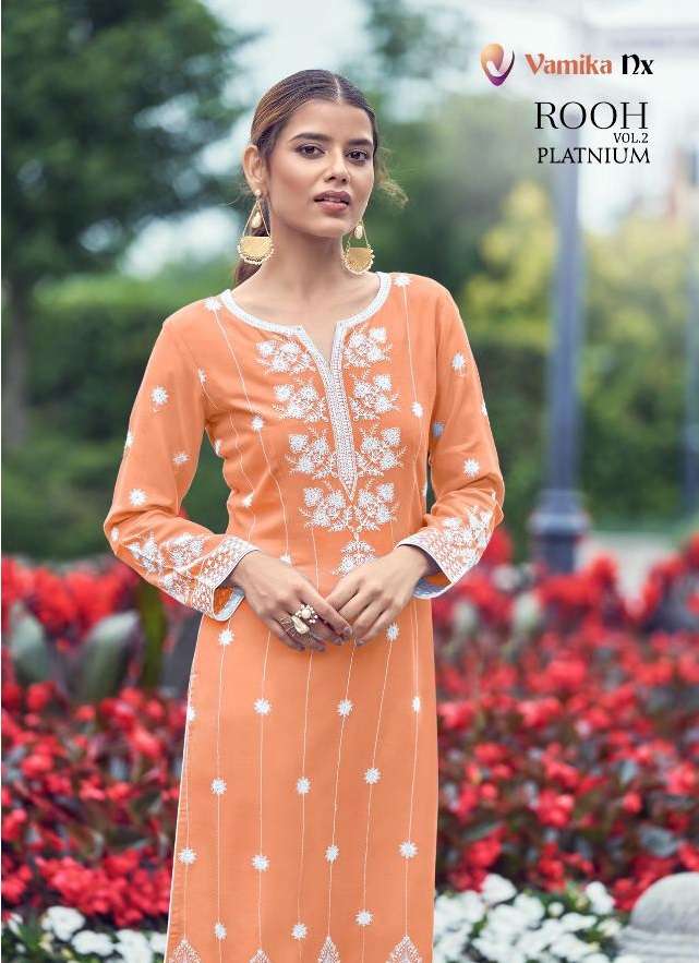 ROOH VOL-2 PLATINUM BY VAMIKA NX 1107-A TO 1107-E SERIES RAYON VISCOSE KURTIS