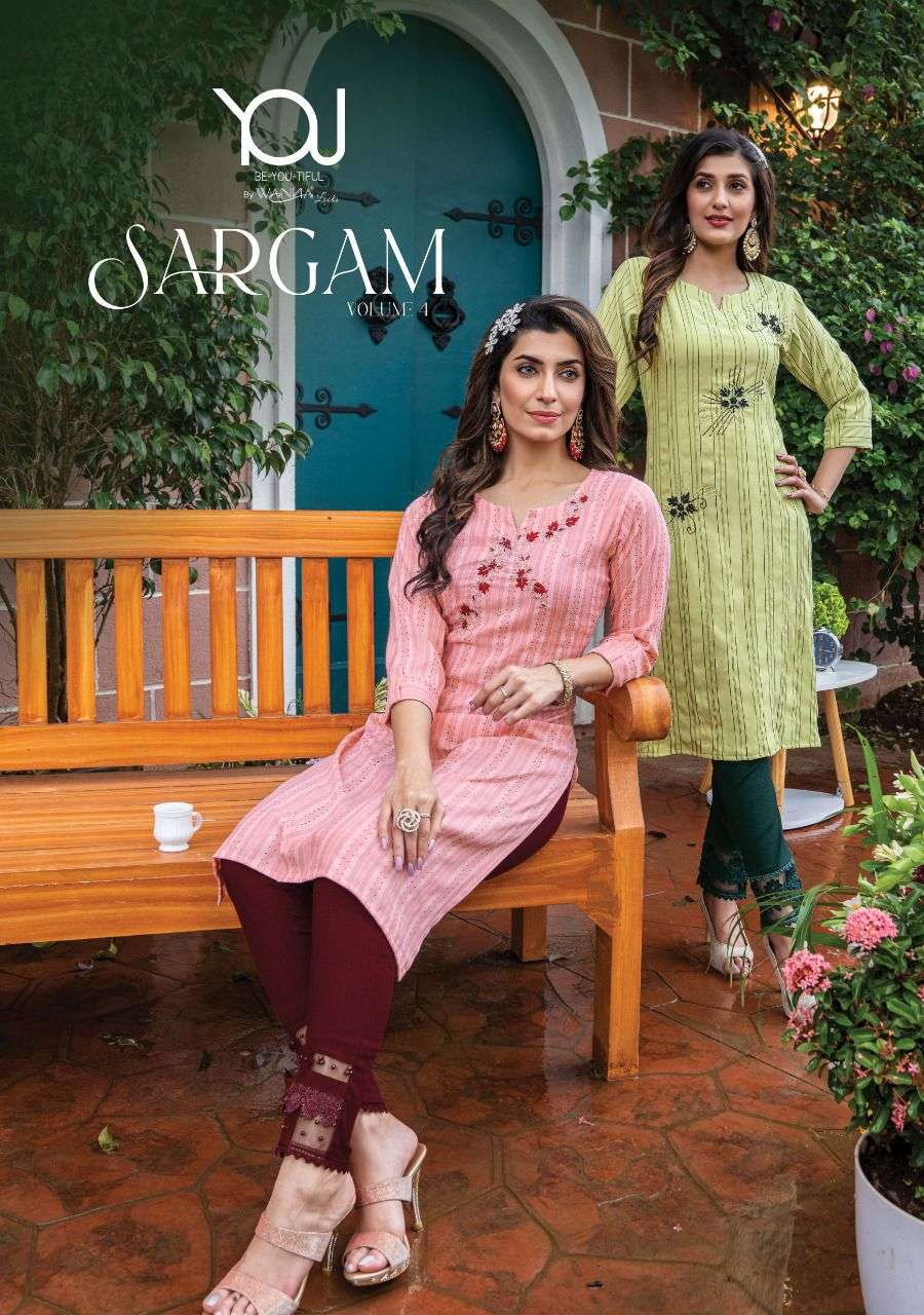 SARGAM VOL-4 BY WANNA LOOKS 401 TO 406 SERIES VISCOSE RAYON KURTI WITH PANT